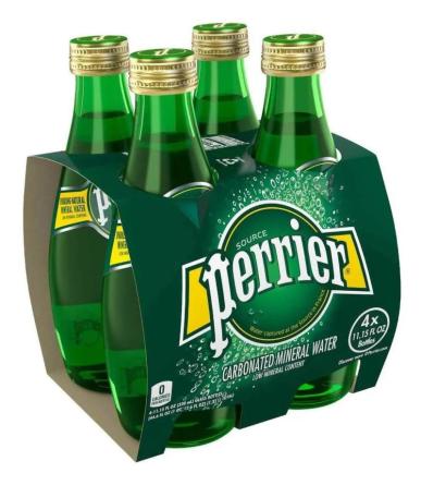 Agua Mineral Con Gas Perrier Botella Vidrio 4x330cc. Origen Francia.