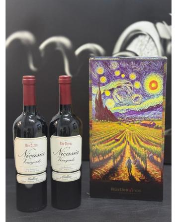 Estuche R�stico Nicasia Malbec 2x750cc.