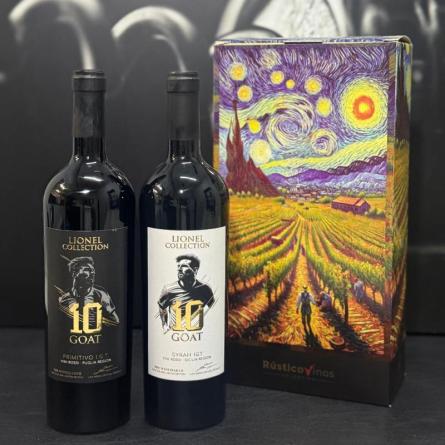 Estuche R�stico - Messi GOAT 1 Syrah + 1 Primitivo 2x750cc.